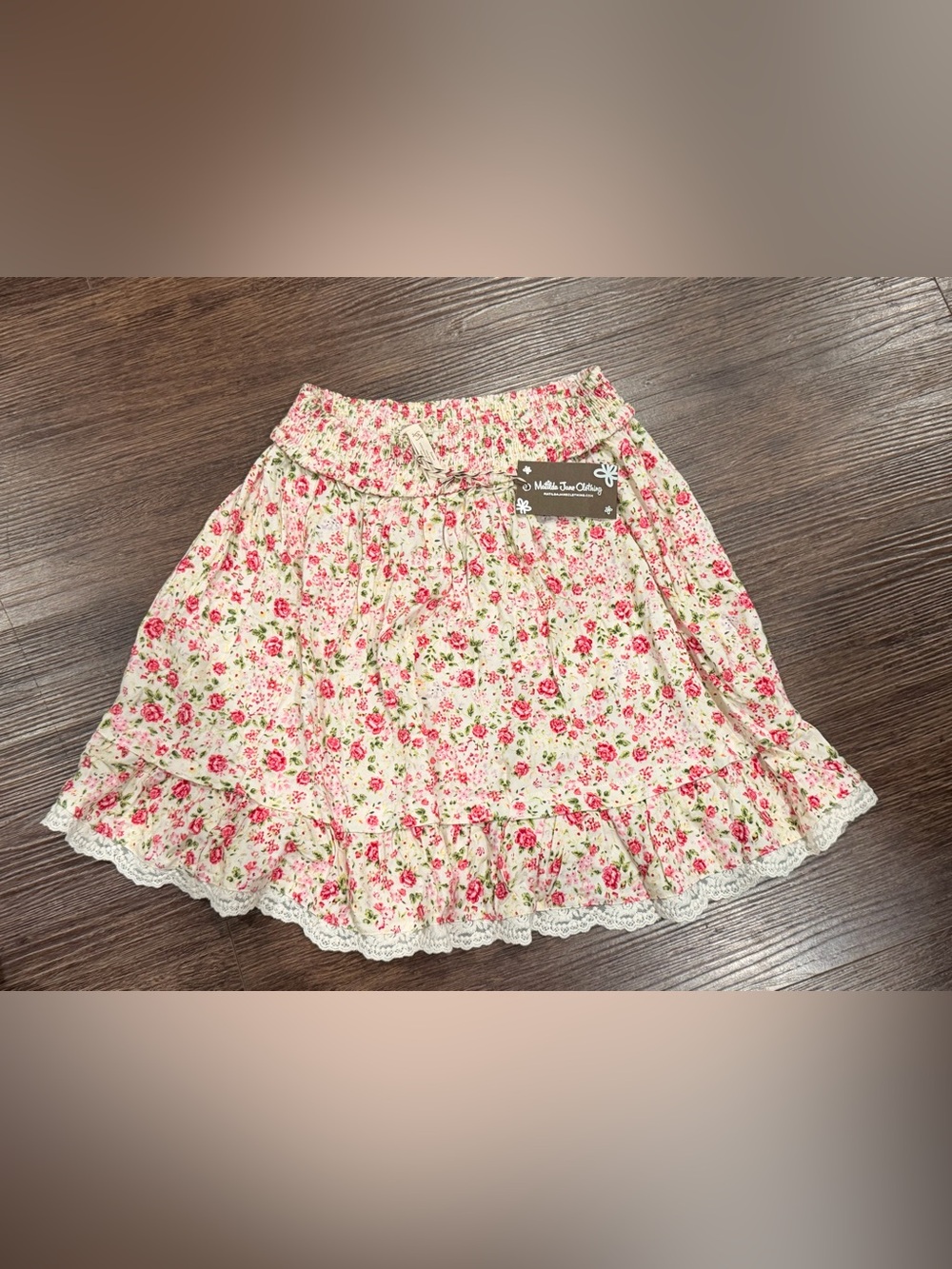 Matilda Jane Cream Mini Skirt with Pink Floral Print